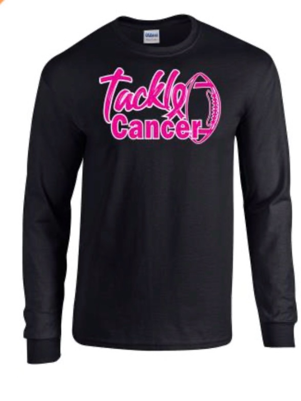 Gildan Black Long Sleeve Tee with Pink 'Tackle Cancer' Graphic